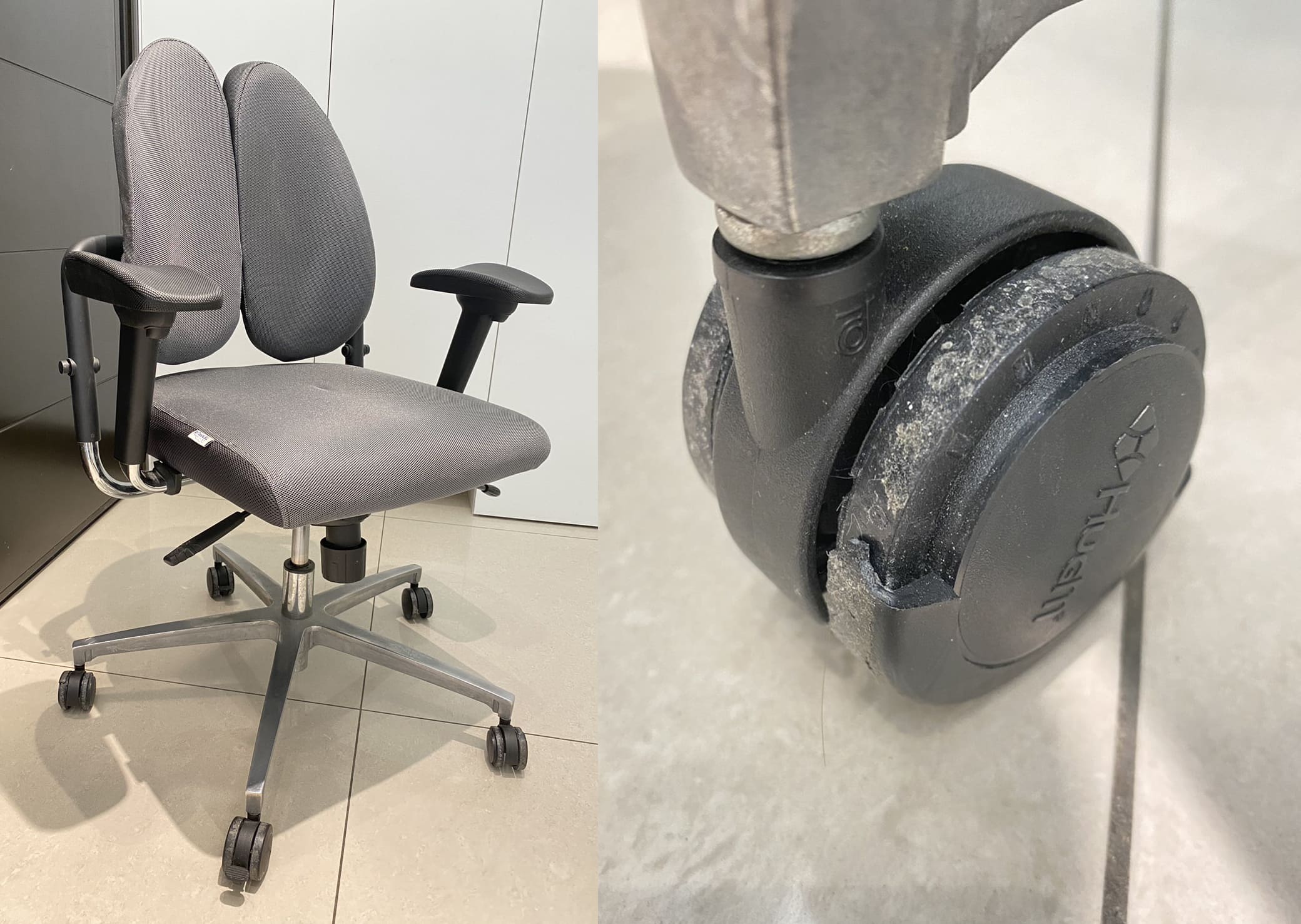 哈根雙背椅維修，更換PU椅輪