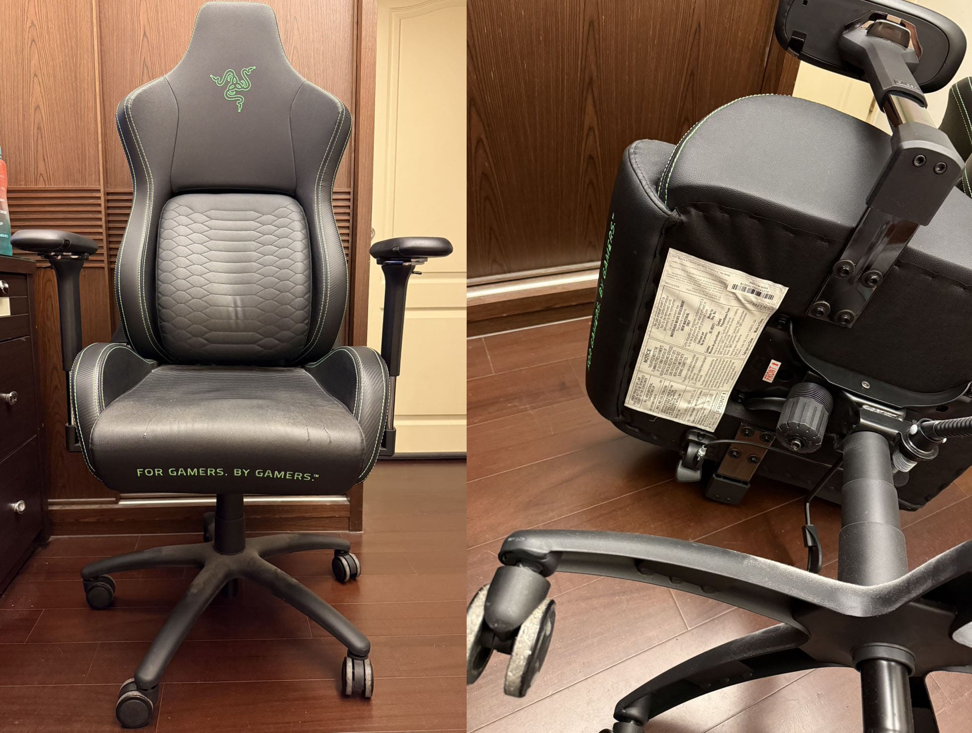 維修雷蛇電競椅，坐上去椅子會自動下降