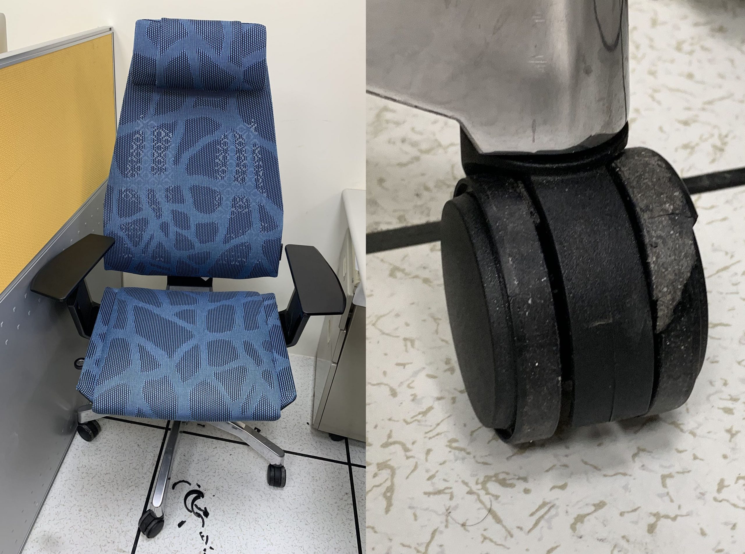 人體工學椅椅輪維修，椅輪脆化損壞嚴重