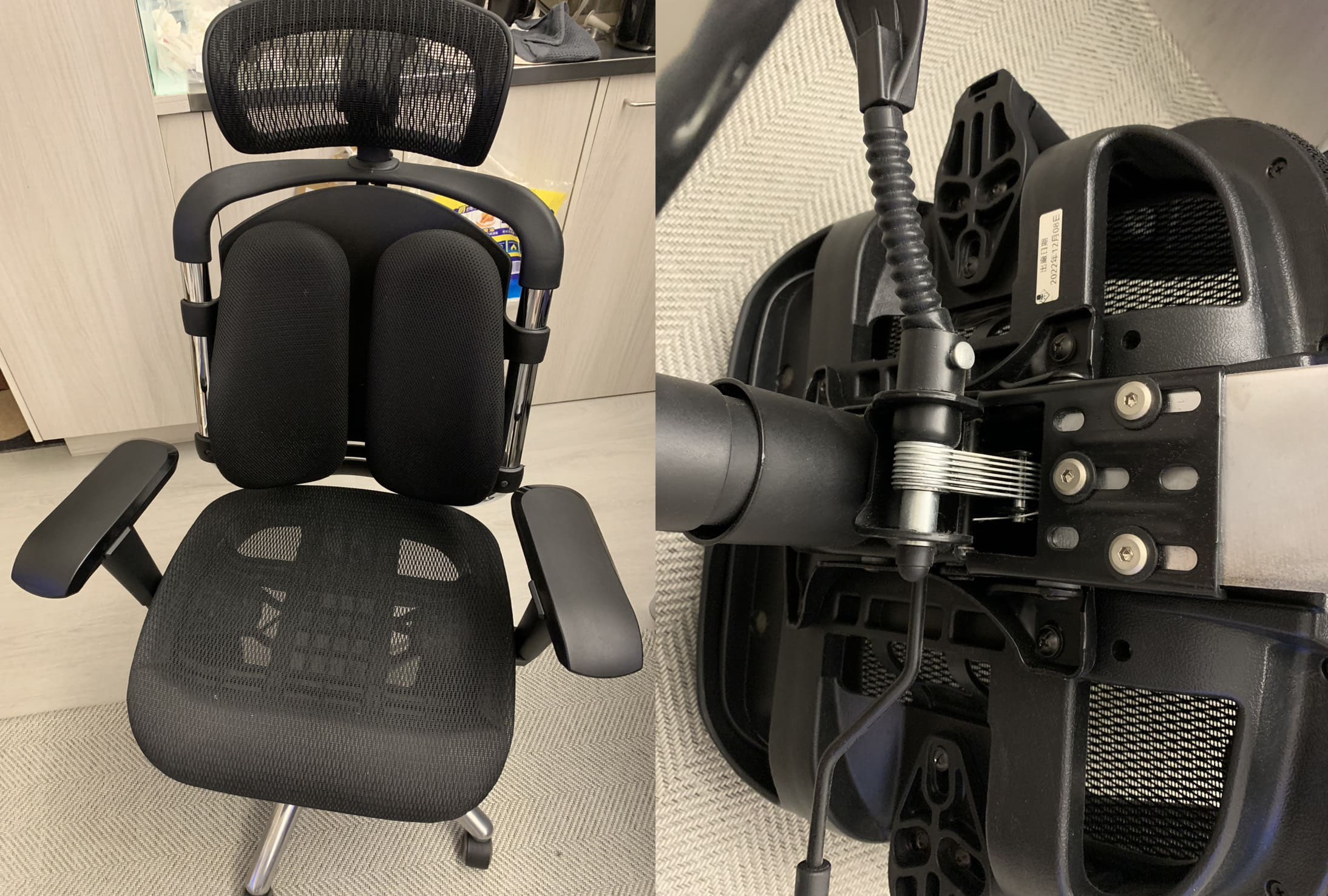 雙背椅底盤裂損，坐著時會左右搖晃